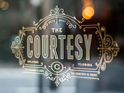 The Courtesy Bar : Window Sign bar courtesy metallic signage spirits