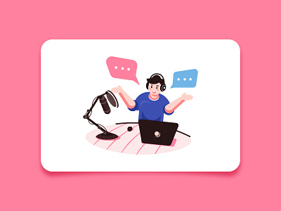 Podcast broadcast character debut design firstshot flat illustration laptop minimal mobile podcast podcasting vector