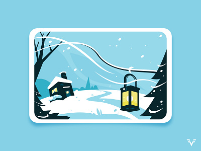 Winter Hut Landscape Vector Background