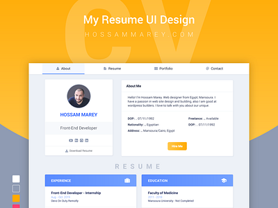 my Resume ui design by Hossam Marey on Dribbble