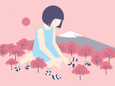 pandas character female girl illustration japan panda sakura vector