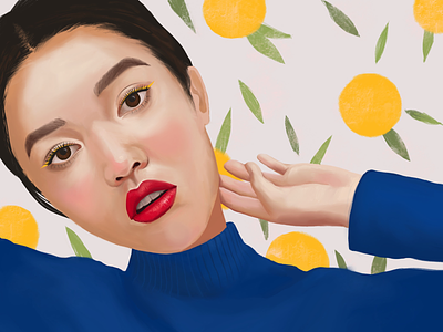 Blueyellow asian face fashion girl illustration people procreate vector