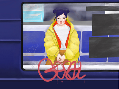 Girl in train applepencil art cartoon character characterdesign cute digitalart drawing girl illustration japan japanese korea korean portrait sketch subway train yellow