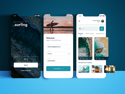 .surfing beach cards dashboad debut hello dribbb login mobile surf surfing ui ux