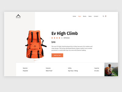 Everest - Travel Products Website design landing page minimal modern travel ui user experience user inteface ux web design website