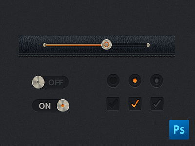 Leather UI Kit part 1 + PSD buttons controls dark ui dart117 free leather onoff radio button ui user interface