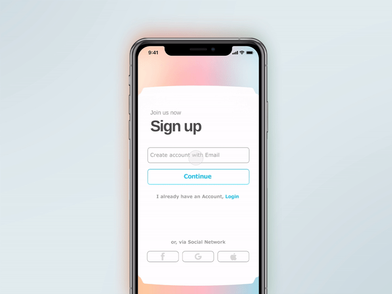 Sign Up / DailyUI #001 animation app dailyui ios iphone login principle registration signup sketch ui