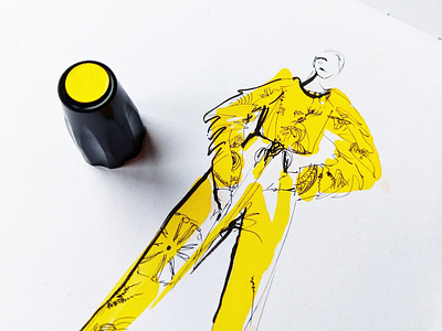 Dries Van Noten WIP design drawing fashion fashion brand fashion branding fashion collection fashion concept fashion design fashion drawing fashion illustration fashion illustrator fashion label haute couture illustration marker marker sketch model quick sketch work in progress yellow