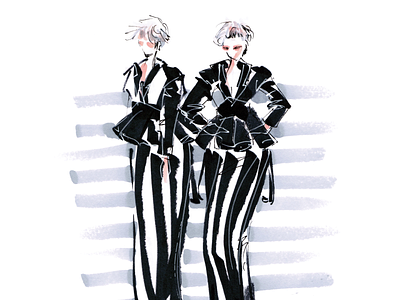 B/W Duo black and white design drawing european fashion fashion fashion branding fashion collection fashion concept fashion design fashion drawing fashion illustration fashion illustrator fashion label graphic design illustration live illustration marker marker sketch model sketch