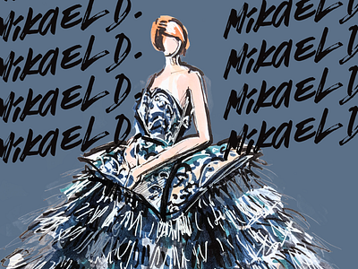 Mikael D - Blue Feathered Dress advertising couture branding design drawing fashion fashion brand fashion branding fashion collection fashion concept fashion design fashion drawing fashion illustration fashion illustrator fashion label handlettering haute couture illustration marker mikael d sketch