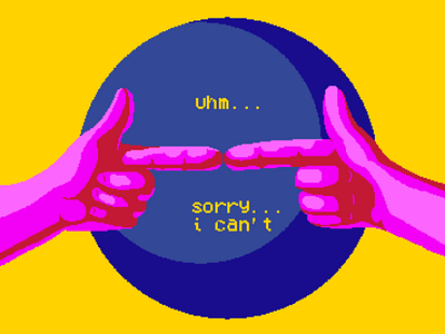 Shy blue bold contrast hands illustration magenta pixel pixelart shy sphere vibrant color yellow