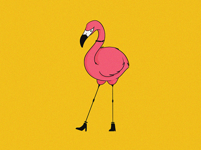 flamingo heels bird cartoon character flamingo illustration noise pink yellow