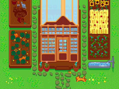 Late summer day architecture cat console game green illustration pixelart rpg world