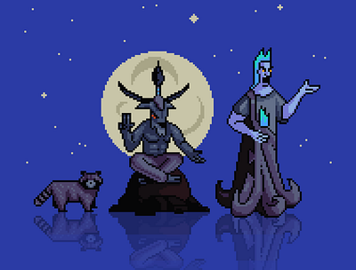 Pixel art characters blue character illustration lofi moon pixelart scenery