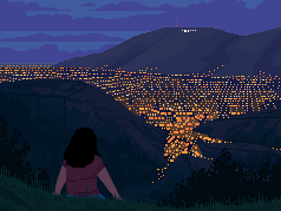 Cityscape blue brasov character chill cityscape contrast dusk hour illustration lights mellow moody mountains pixel pixelart pixelartist scenery summer