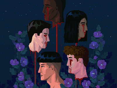 there's something in your head 8bit abstract blood darius anton dark flowers gradient heads illustration mellow moody night pixelart pixelartist retro scenery sky