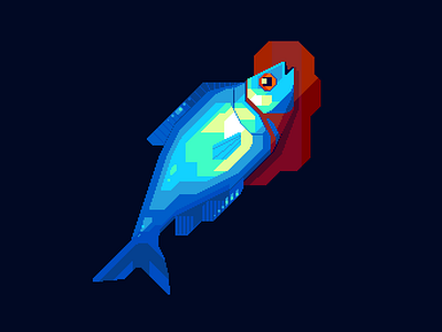 Drowning in my own blood animal blood blue creature darius anton dark fish illustration pixelart seafood sealife shapes study