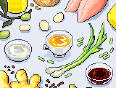 Caramel Chicken 8bit chicken cooking darius anton design food illustration ingredients kitchen meal pixelart pixelartist recipe retro