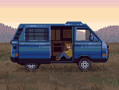 Loner 8bit aesthetic autumn camping car character darius anton design dusk field illustration lonely minivan pixel art pixelart pixelartist retro rv sunset vehicle