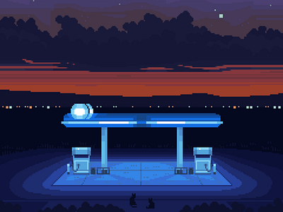 Gas Station 8bit blue darius anton design gradients illustration moody pixelart pixelartist retro scenery