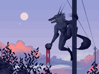 Romantism 8bit character contrast design illustration moody moon pixelart retro scenery werewolf