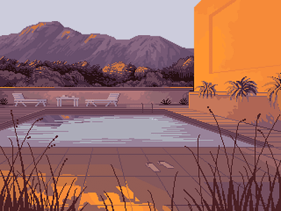Submerged 8bit aesthetic architecture contrast desert illustration orange pixelart pool retro sunset