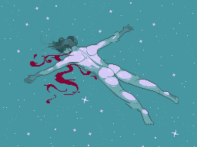 It's just Carbon 8bit body character corpse floating galaxy illustration male pixelart retro water