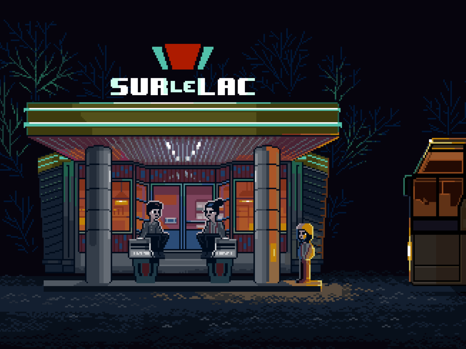 Gas Station Scene - Sex Education Season 3 8bit aesthetic contrast film gasstation illustration moody night pixelart retro sexeducation