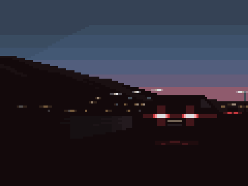 Driving at Dusk 8bit aesthetic car distantlights driving dusk illustration minimalist moody night pixelart retro road