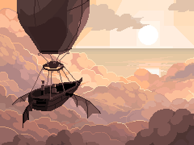 Hot Air Balloon Adventure 8bit adventure balloon clouds fantastic illustration magical pixelart retro ship