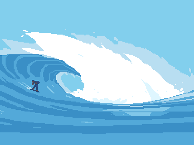 Riding the wave 8bit animation dynamic fun illustration ocean pixelart retro surf water wave