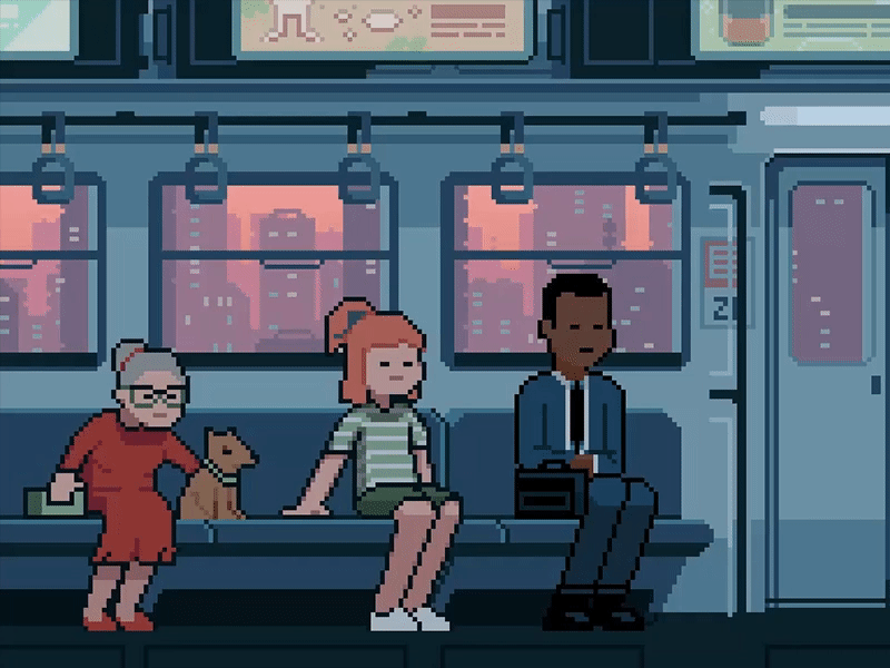 Daily Commute 8bit animation character city dawn dusk illustration metro newyork pixelart retro subway
