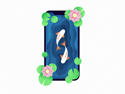 Koi Aquarium abstract blue design fish flower gradients illustration iphone koi koi fish lilypad pond scenery smartphone water
