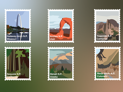 Stamp Series: National Parks 2d design illustration national parks series stamps vector