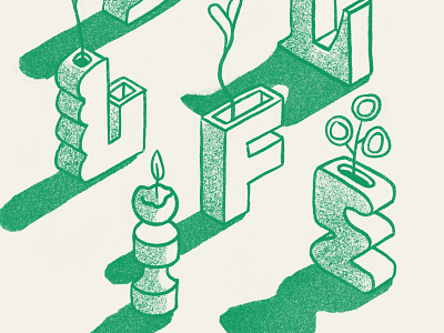 Still Life decor design drawing fantasy green illustration isometric lettering plants procreate riso risograph stilllife vase