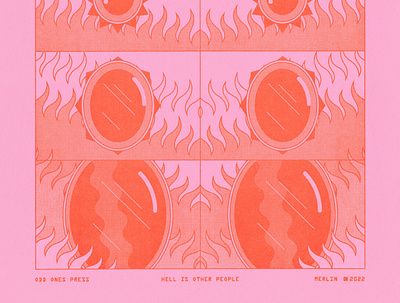 Hell is Other People Risograph Print comic design drawing eyes fantasy fire flames illustration mirror mirrors risograph sequence sunglasses sunnies