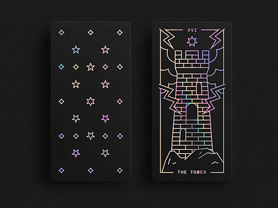 Holographic Tarot - The Tower cosmic cosmos design drawing fantasy holographic illustration lettering rainbow spectrum stars tarot tower