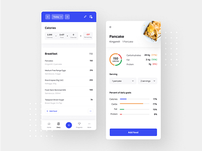 Food Tracker Concept App app application blue clean design fitness food gym health ios iphone material design minimal mobile my fitness pal tracker ui