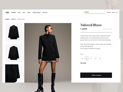 Daily UI 12 - Single product clean clothes daily ui daily ui 12 daily ui challenge design desktop ecommerce flat interface minimal navigation bar product shopping ui website zara