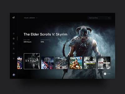 Smart TV Application - Steam clean daily ui daily ui 025 daily ui 25 daily ui challenge dark dark app dark mode dark theme desktop games gaming minimal smart tv tv tv app ui ux web design