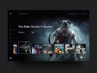 Smart TV Application - Steam clean daily ui daily ui 025 daily ui 25 daily ui challenge dark dark app dark mode dark theme desktop games gaming minimal smart tv tv tv app ui ux web design