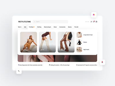 Pretty Little Thing Redesign - Shopping Navigation Menu design design inspiration inspiration mega menu mega menu design nav navbar navbar design navigation navigation design uiinspiration website design