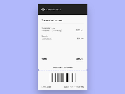 Email Receipt - 017 #dailyui 017 adobe adobe xd barcode checkout commerce daily ui design email interface madewithadobexd receipt sale squarespace transaction ui