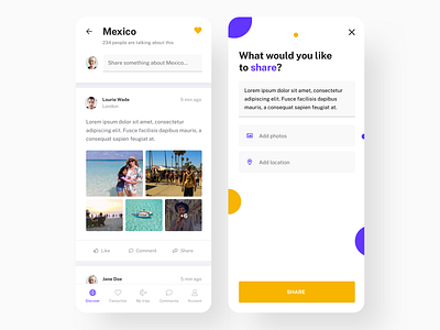 Activity feed activity feed daily ui daily ui 47 mobile mobile app purple sketch social travel ui yellow