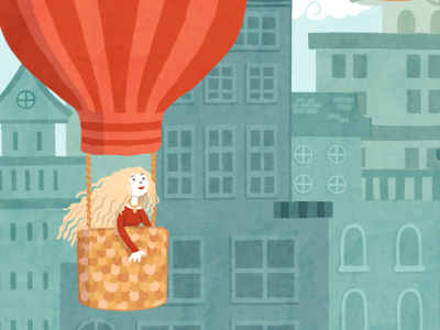 Hot Air Balloon art balloon city girl hot air balloon illustration