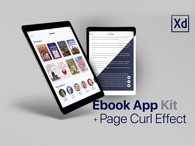 Ebook App UI Kit + Page Curl Effect Animation adobe xd adobexd animation design app design appdesign application design application ui ebook kit kit ui ui ui ux ui animation ui deisgn ui kit ui kits uidesign ux design