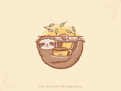 Cute sloth having coffee logo mascot