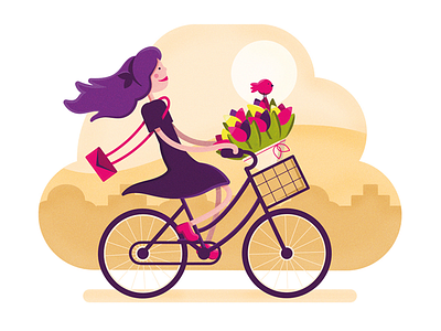 Spring time city cycling city colorful dutch happy illustration