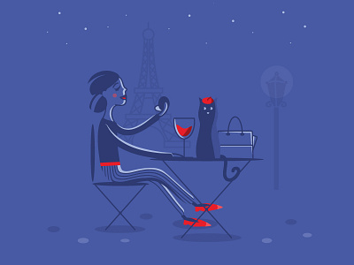 Waiting for a date in Paris colorful french funny illustration modern paris simple