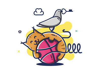 Two Dribbble invites giveaway cat colorful dribbble ball dribbble invites modern illustration